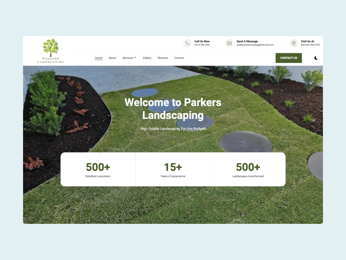 Custom web design for Parker's Landscaping